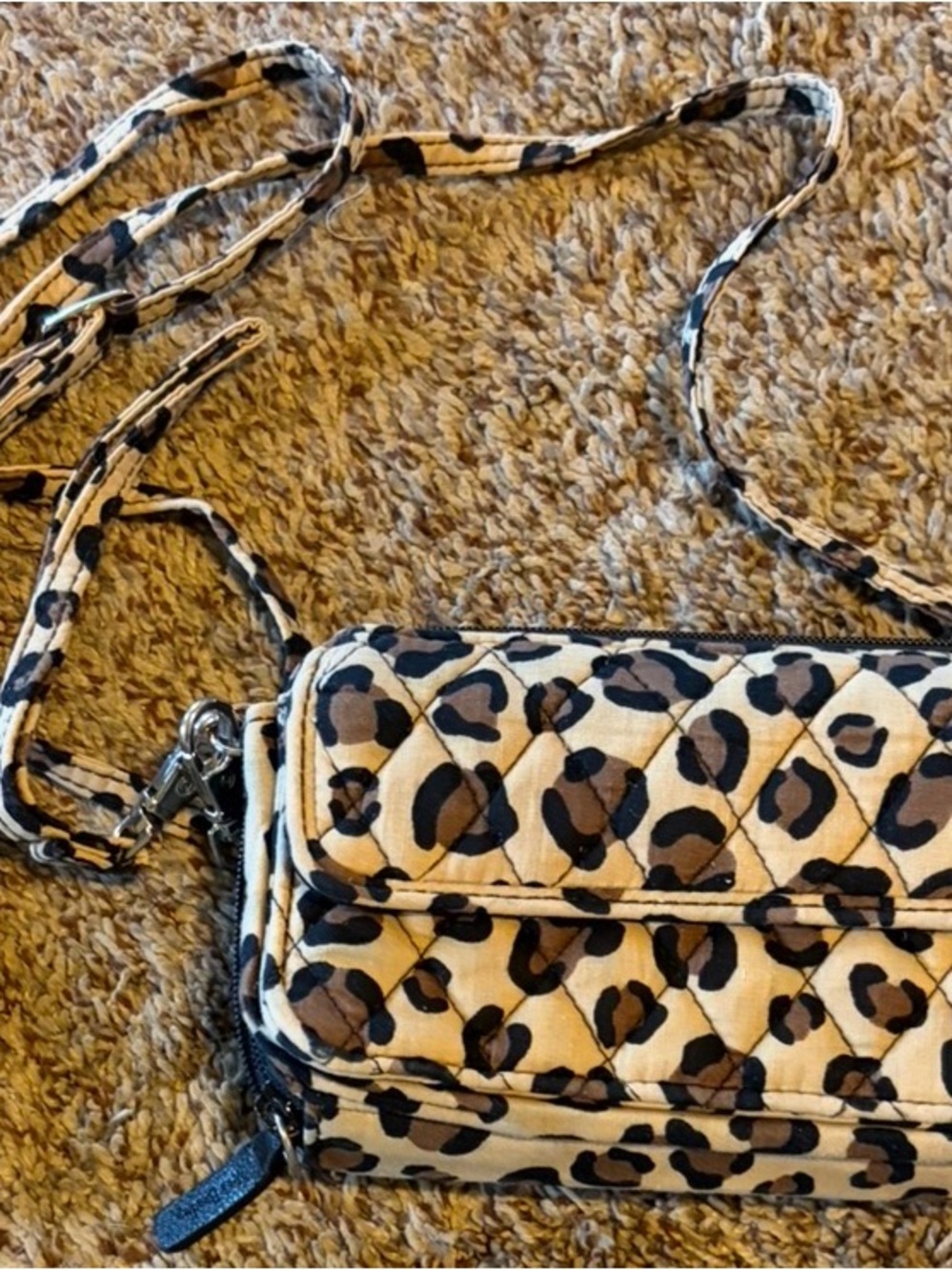 Vera Bradley Leopard Quilted Crossbody -Wallet in Beige, Brown, Black